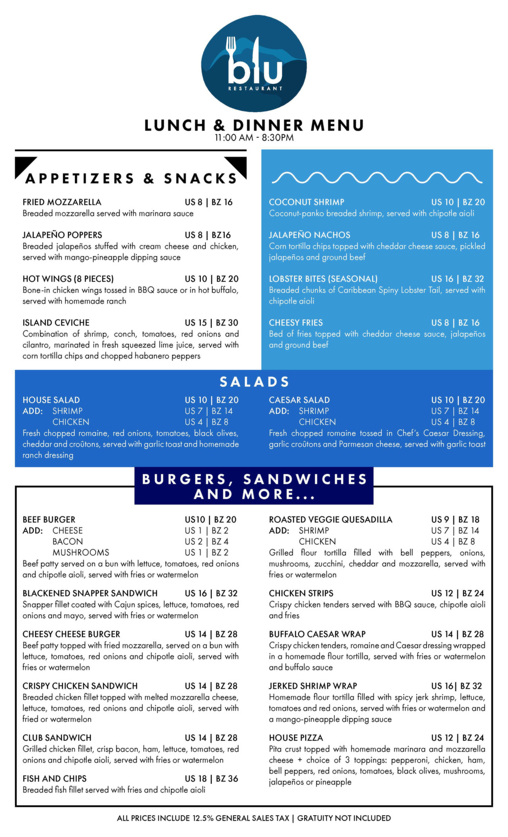 blu yachting club menu